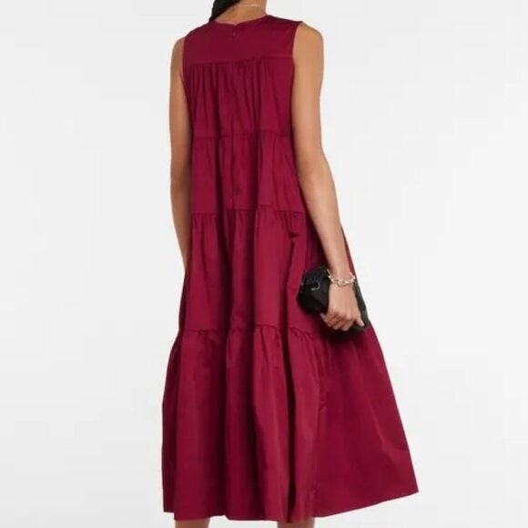 Co Essentials Sleeveless Tiered Cotton Dress in Burgundy Red Size S - Picture 2 of 10